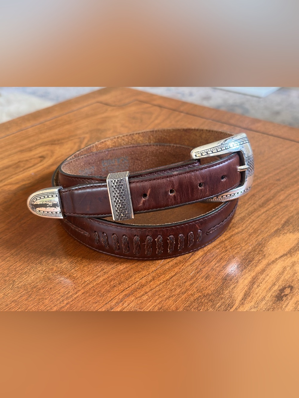 Vintage 1996 Onyx by Brighton Brown Leather Western Belt Fits 34.5–37.5”